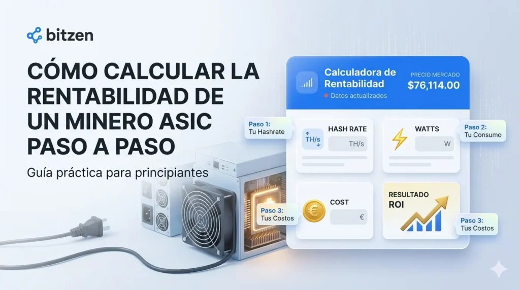 Calculadora mostrando rentabilidad minero ASIC con gráficos de beneficios