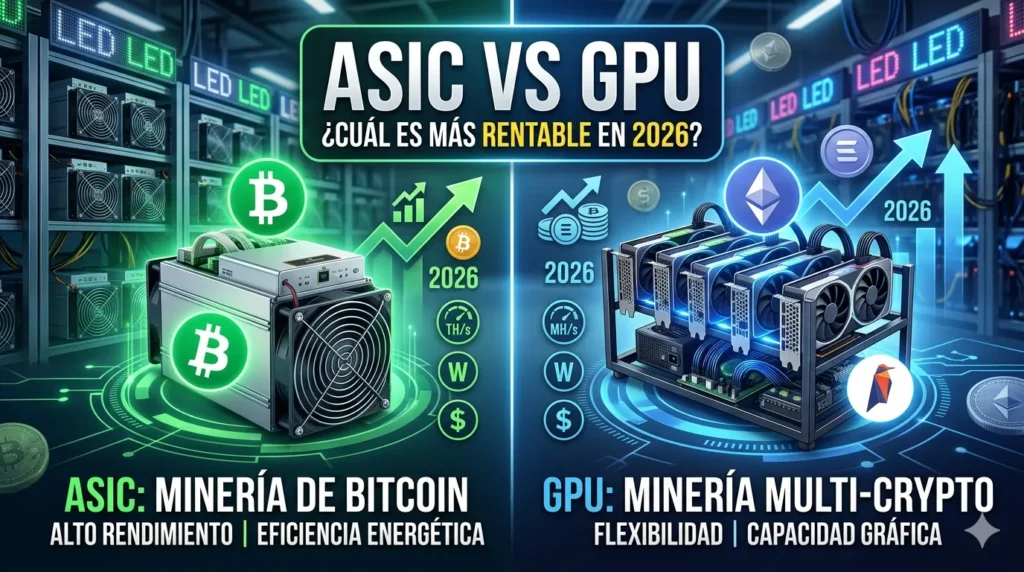 Comparativa ASIC vs GPU para minería de criptomonedas en 2026