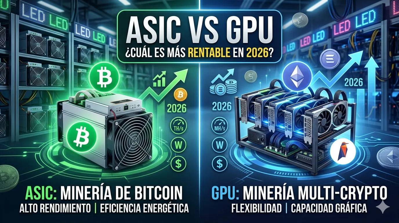 Comparativa ASIC vs GPU para minería de criptomonedas en 2026