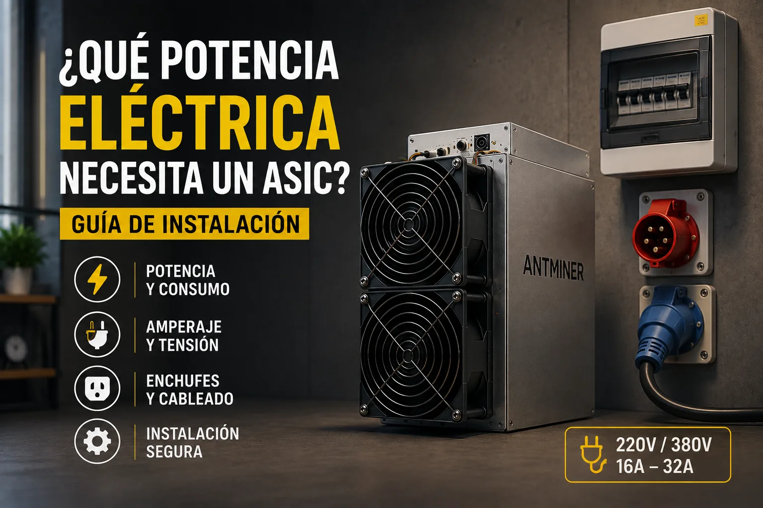 Diagrama de potencia eléctrica ASIC con amperaje y tensión en instalación doméstica